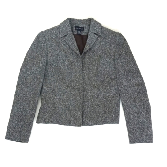 Ann Taylor Silk Wool Nylon Blend Grey Tweed Long Sleeve Zip Up Blazer 2 - Picture 5 of 10